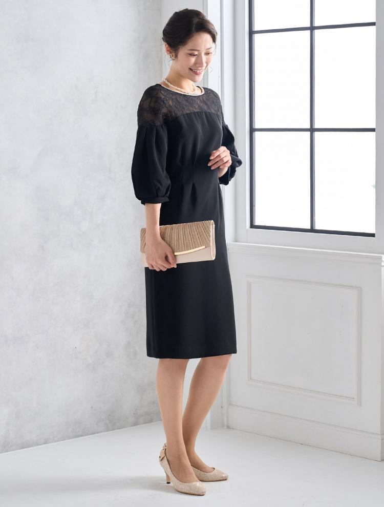 【M】レース切替ベアタイトドレス（ブラック）DPSET0457