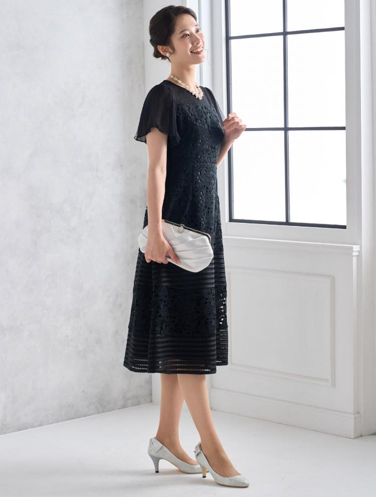 【S/M】ボーダーレースドレス（ブラック）DPSET0566