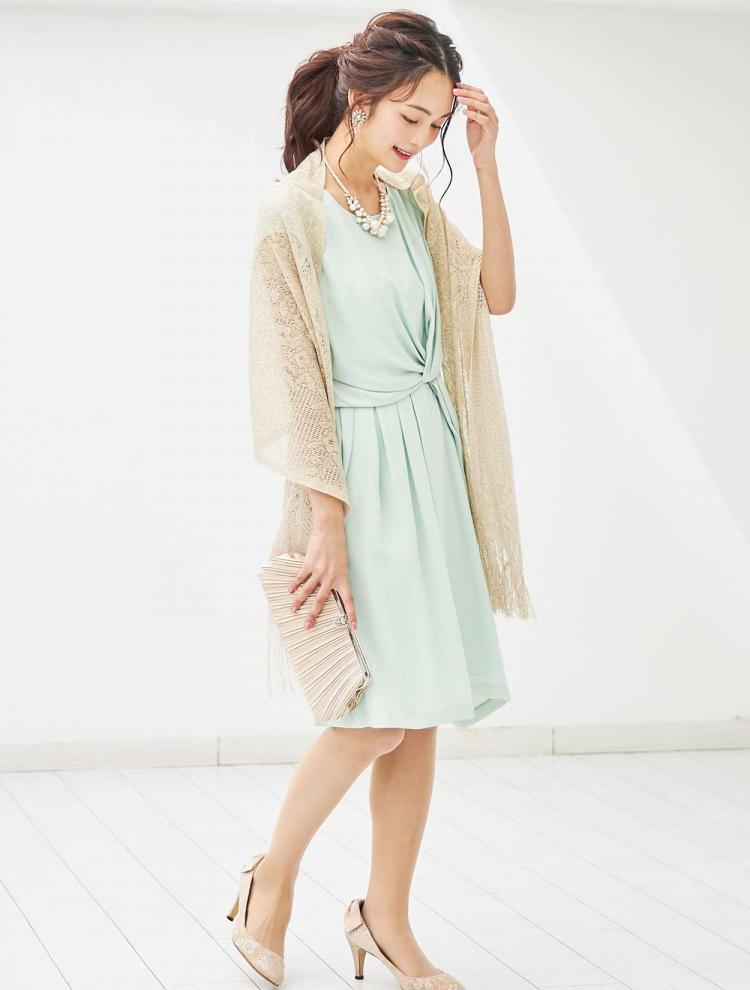 【M】ウエストクロスドレープドレス（グリーン）DPSET0001