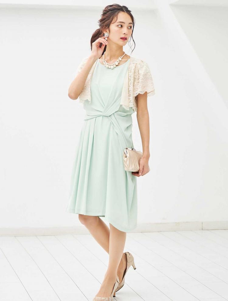 【M】ウエストクロスドレープドレス（グリーン）DPSET0002