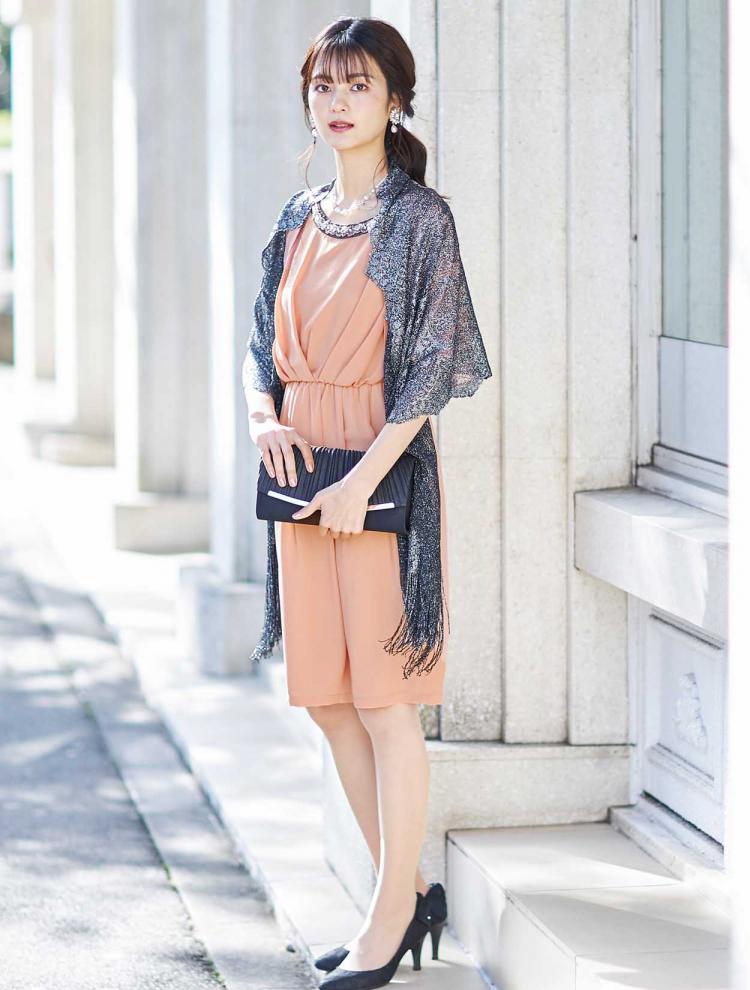 【M】ケープスリーブビジュードレス（オレンジ）DPSET0007