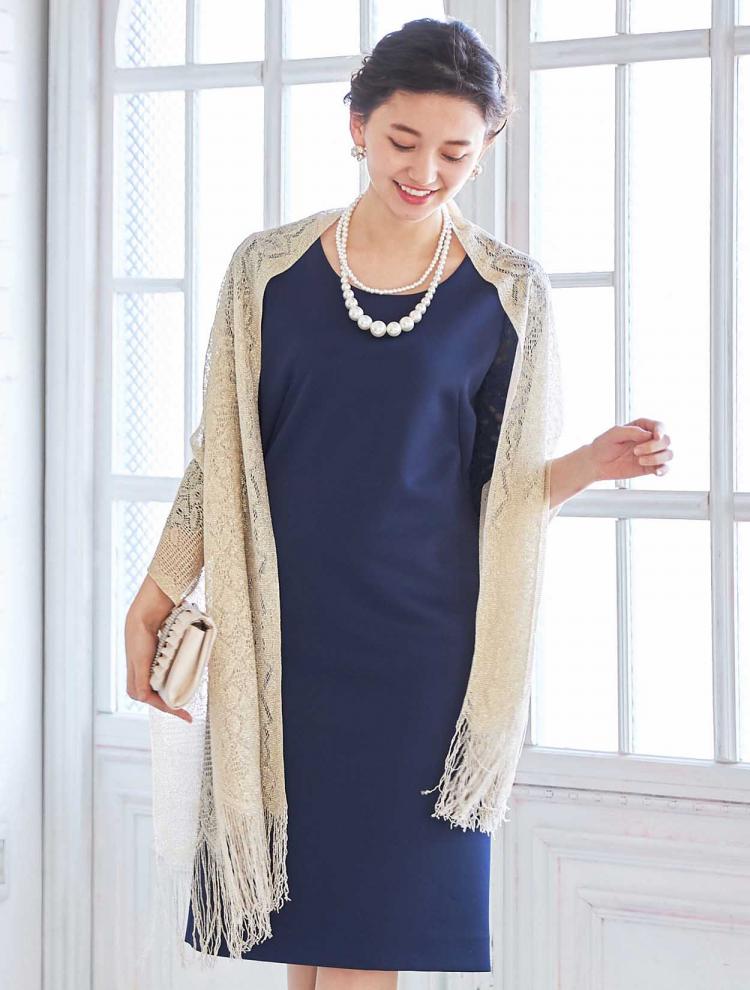 【M/L】袖レースジャージードレス（ネイビー）DPSET0012