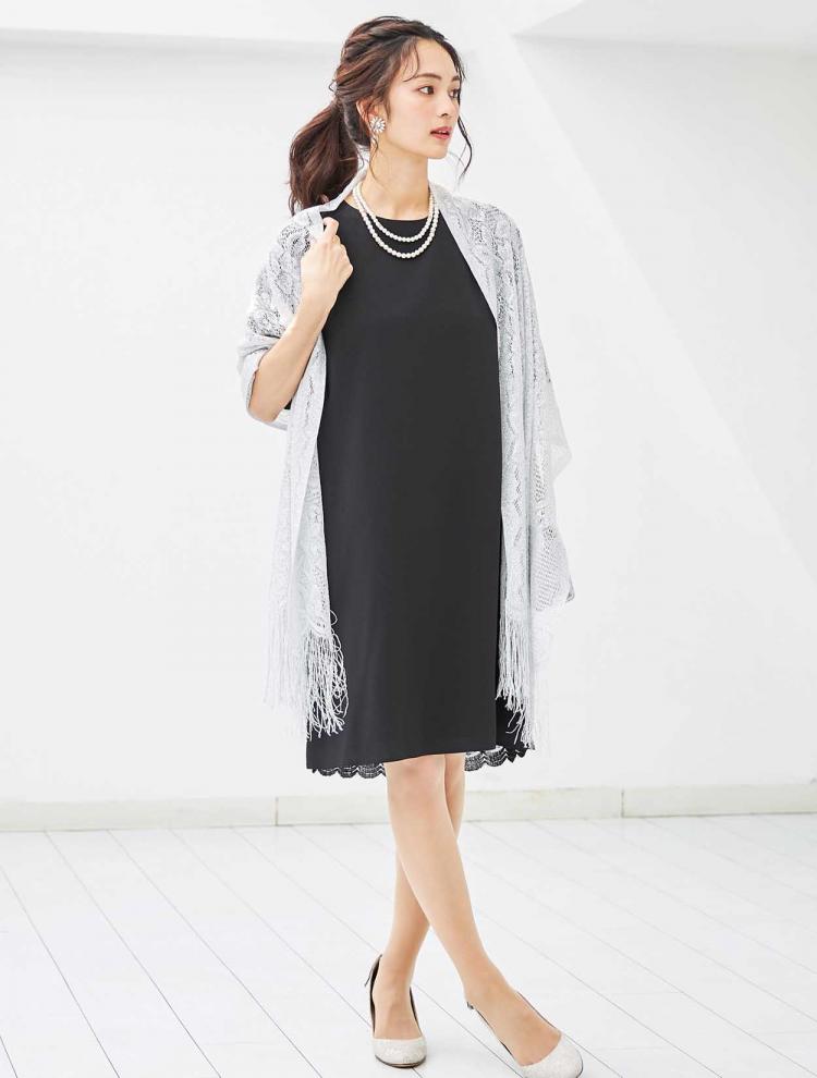 【M/L】バックレース＆リボンストレートドレス（ブラック）DPSET0018