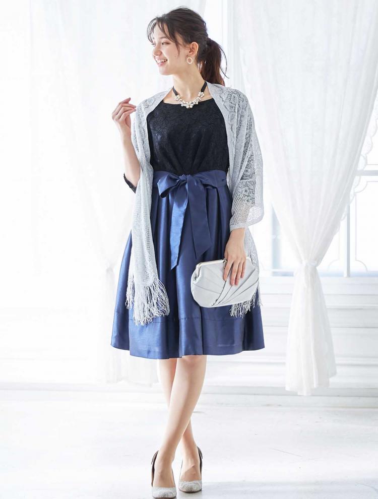 【M】七分袖レースドレス（ブルー）DPSET0066
