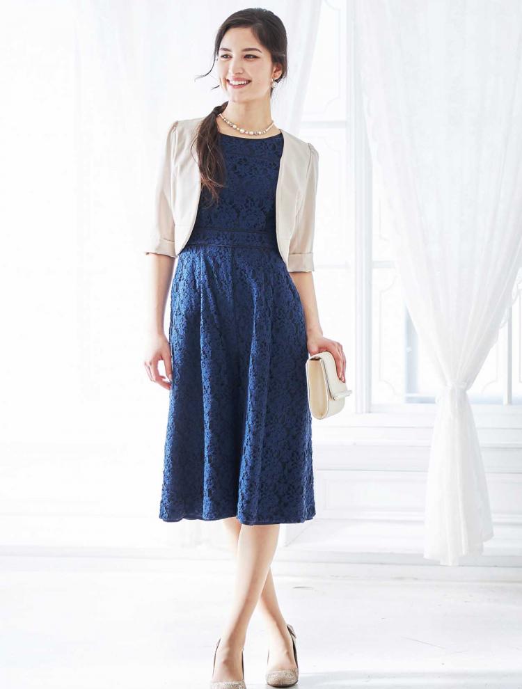 【M】総レースワイドパンツドレス（ネイビー）DPSET0071