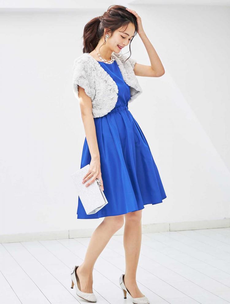 【M】Vカットフィット＆フレアドレス（ブルー）DPSET0076