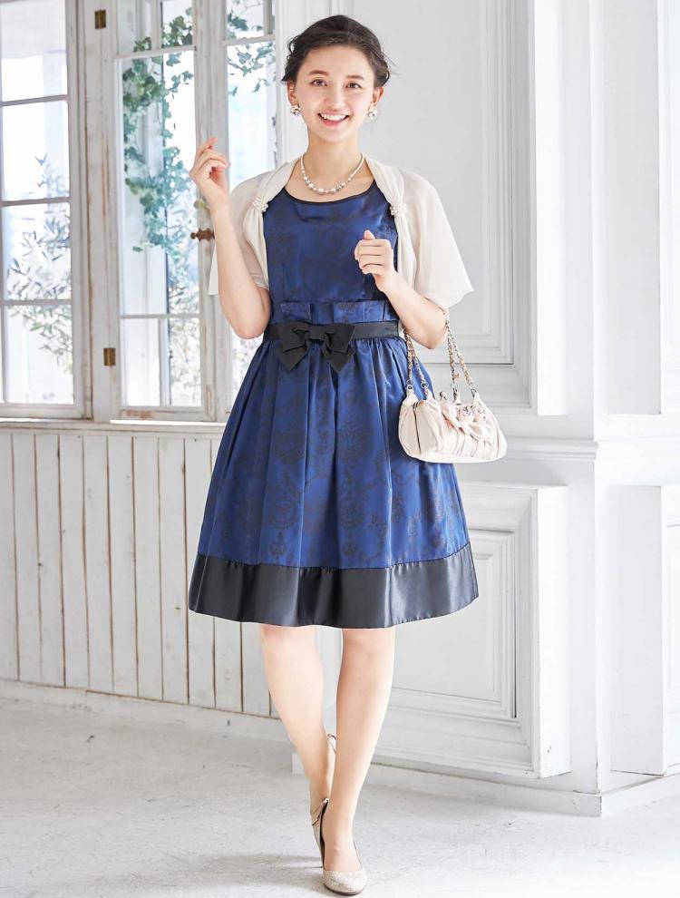 【M】フロッキー柄サテンドレス（ブルー）DPSET0086