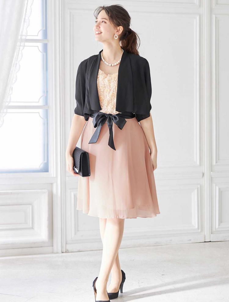 【S～L】バイカラーバラモチーフドレス（ベージュ）DPSET0089