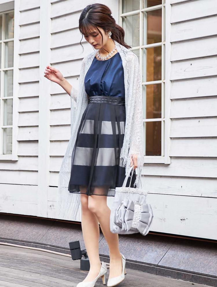 【M】ボーダースカートドレス（ネイビー）DPSET0098