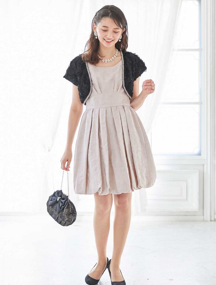 【M】バルーン裾ジャガードドレス（ベージュ）DPSET0099