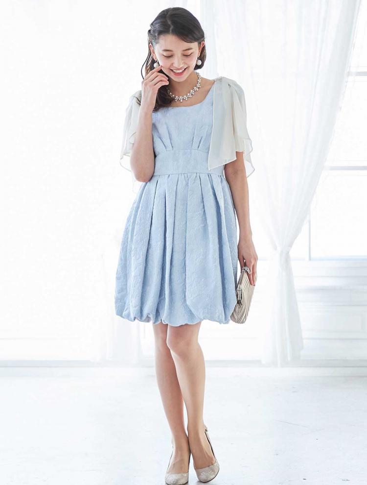 【M】バルーン裾ジャガードドレス（ブルー）DPSET0101