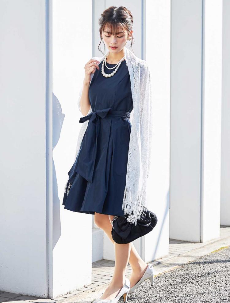 【M】ウエストリボンバルーンドレス（ネイビー）DPSET0107