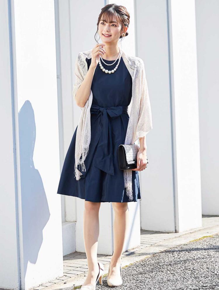【M】ウエストリボンバルーンドレス（ネイビー）DPSET0108