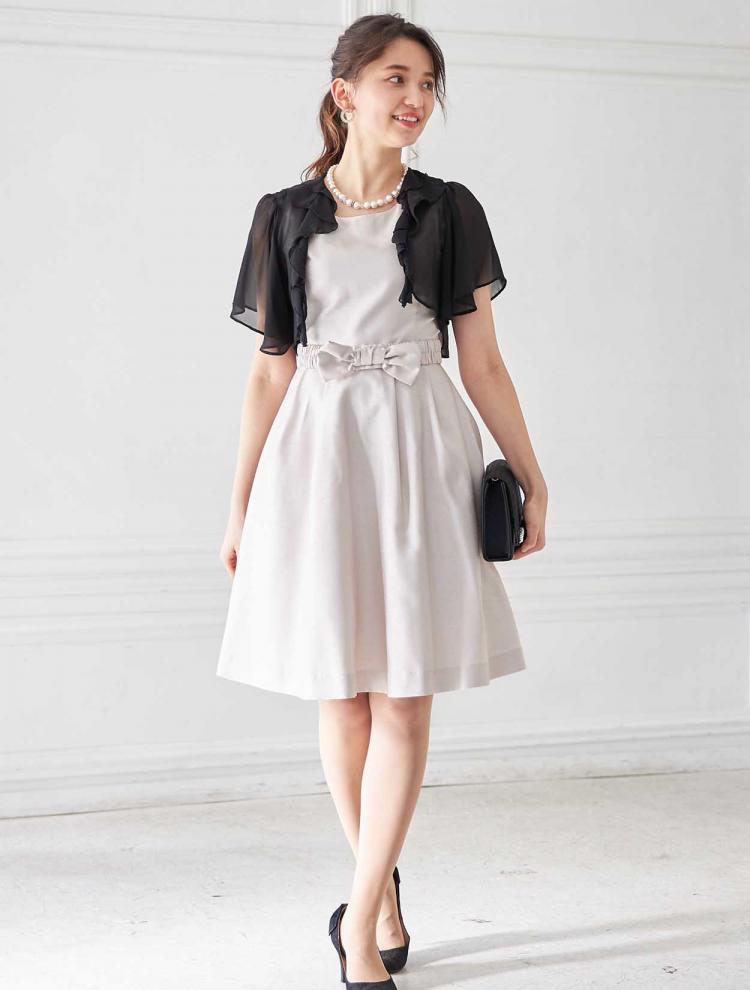 【SS～L】BIGリボンベルト フィット＆フレアレースアップドレス（ベージュ）DPSET0114