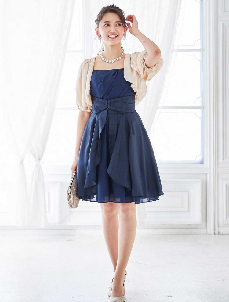【M/L】オーバースカート付きフィット＆フレアドレス（ネイビー）DPSET0121