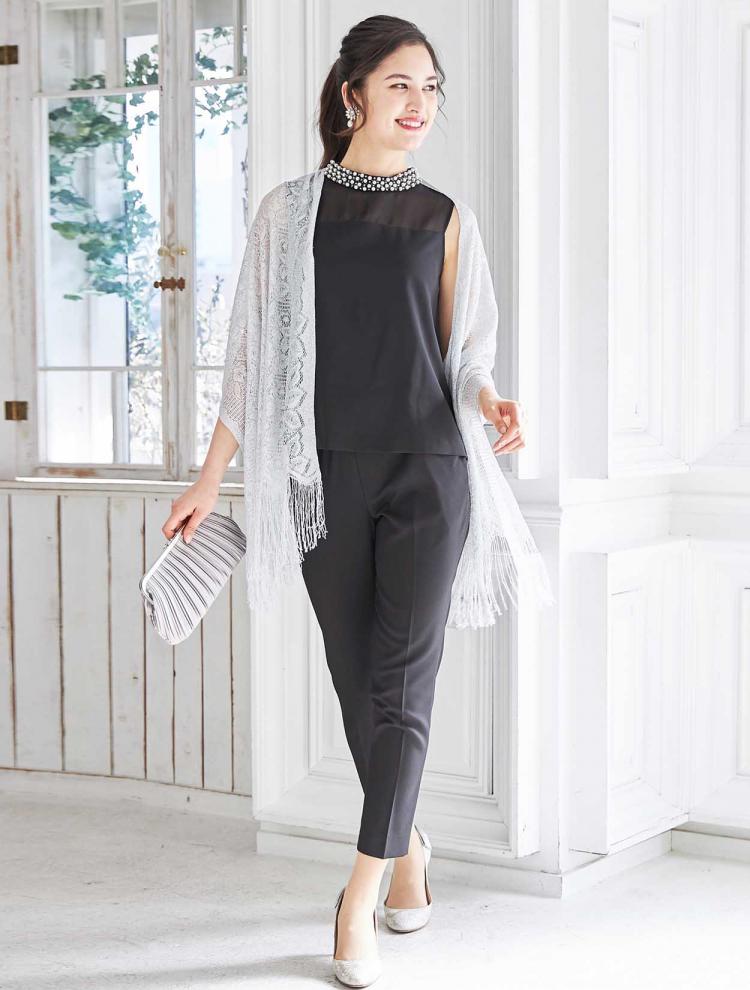 【M】スタンドネックセパレートパンツドレス（ブラック）DPSET0125