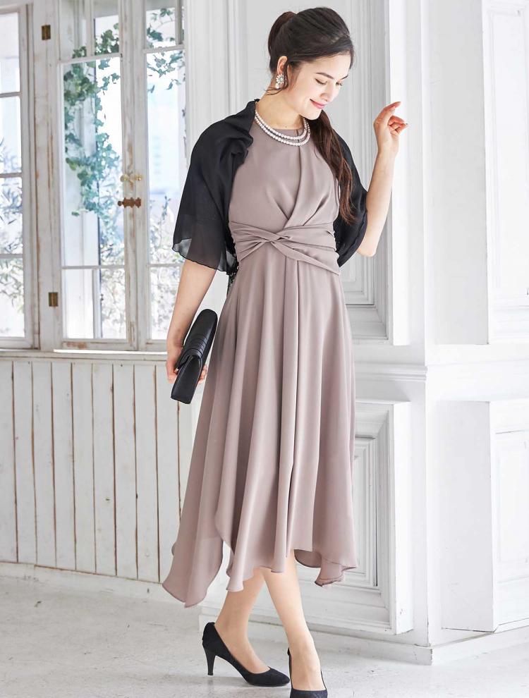 【M/L】丈長めジョーゼットレースアップドレス（ブラウン）DPSET0151