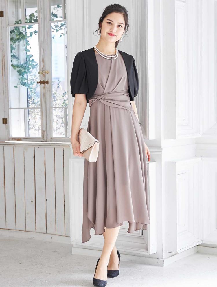 【M/L】丈長めジョーゼットレースアップドレス（ブラウン）DPSET0152