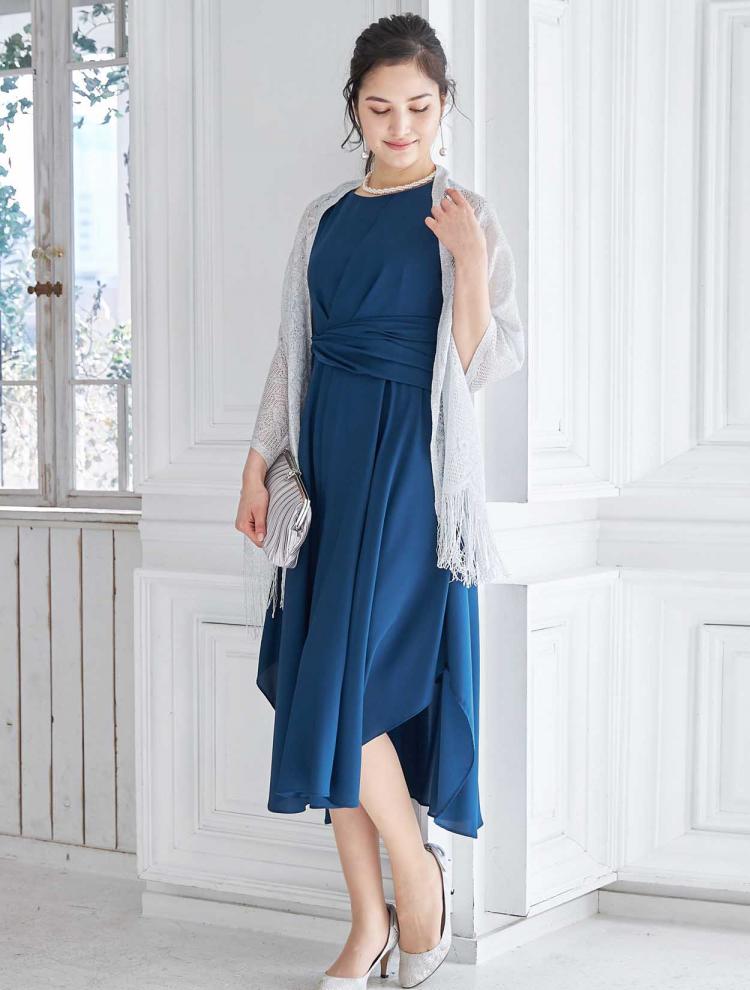 【M/L】丈長めジョーゼットレースアップドレス（ブルー）DPSET0155