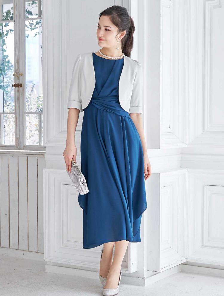 【M/L】丈長めジョーゼットレースアップドレス（ブルー）DPSET0156