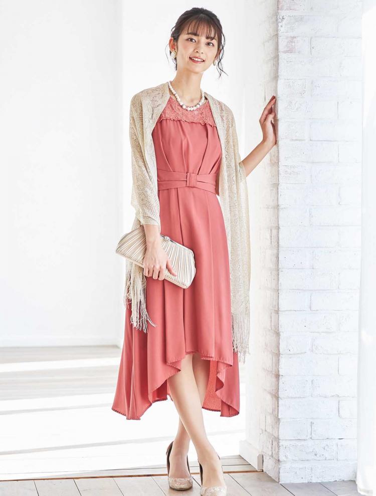 【M/L】胸元レースフィッシュテールドレス（ピンク）DPSET0160