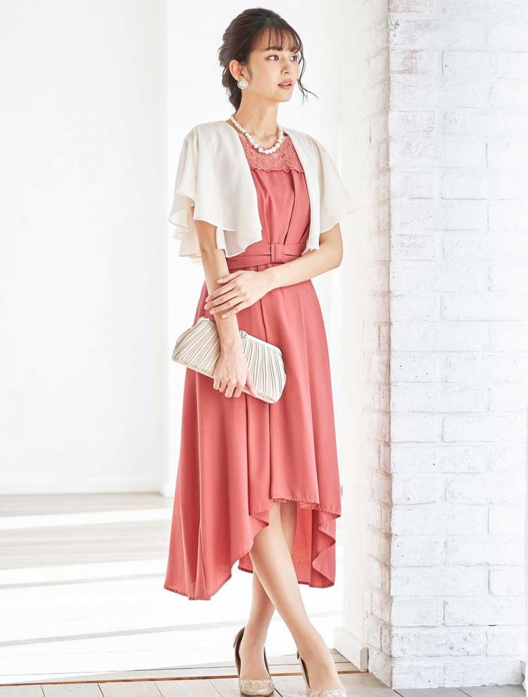 【M/L】胸元レースフィッシュテールドレス（ピンク）DPSET0161