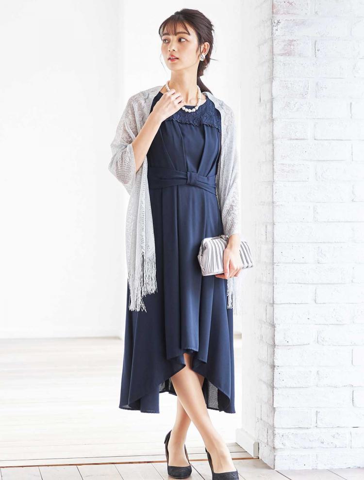 【M/L】胸元レースフィッシュテールドレス（ネイビー）DPSET0164
