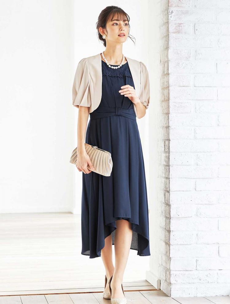 【M/L】胸元レースフィッシュテールドレス（ネイビー）DPSET0165