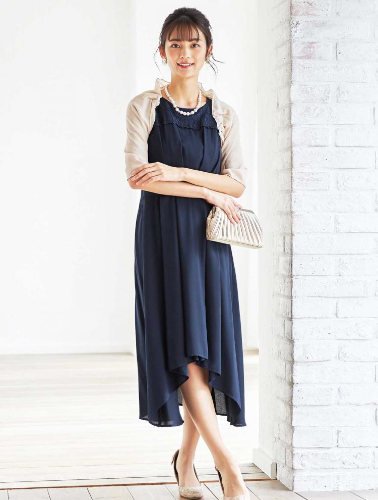 【M/L】胸元レースフィッシュテールドレス（ネイビー）DPSET0166