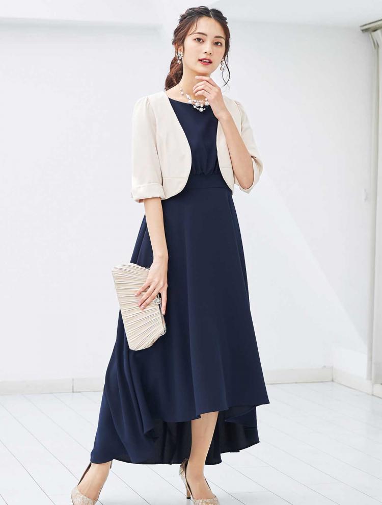 【M】ウエストギャザーフィッシュテールドレス（ネイビー）DPSET0173