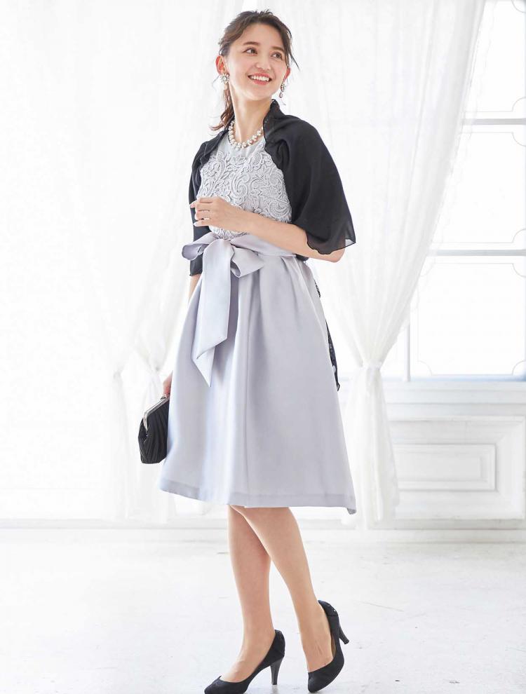 【S～M】オーガンジーレースレースアップドレス（Lグレー）DPSET0189
