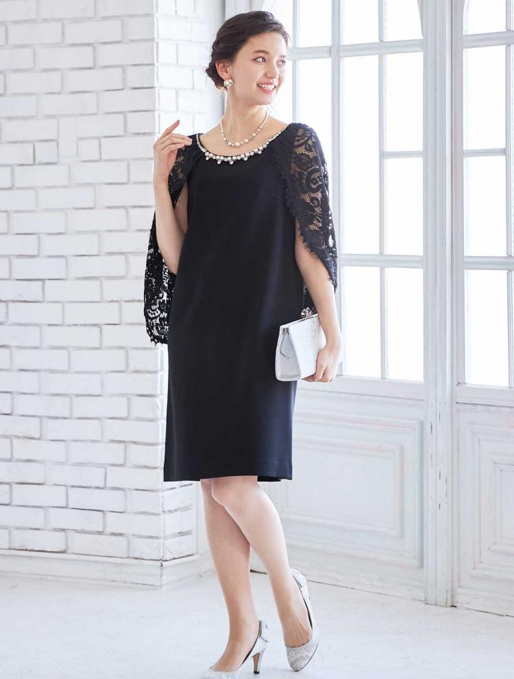 【M】レースケープサックドレス（ブラック）DPSET0194