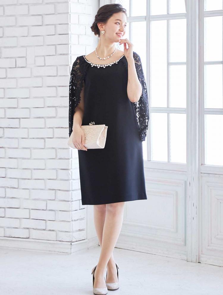 【M】レースケープサックドレス（ブラック）DPSET0195