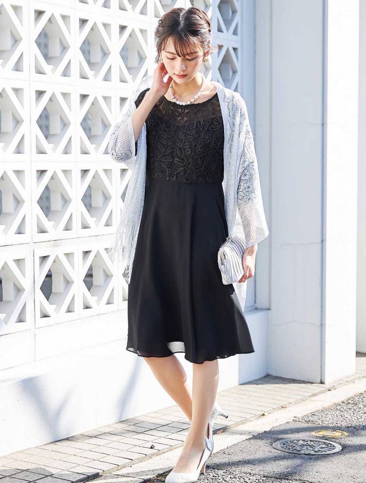 【M】フラワー刺繍切替ドレス（ブラック）DPSET0209