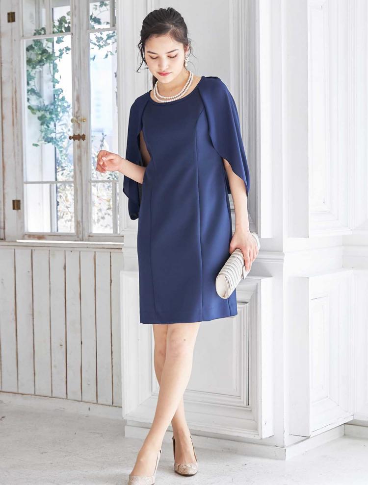 【M】ケープ風ドレス（ネイビー）DPSET0222
