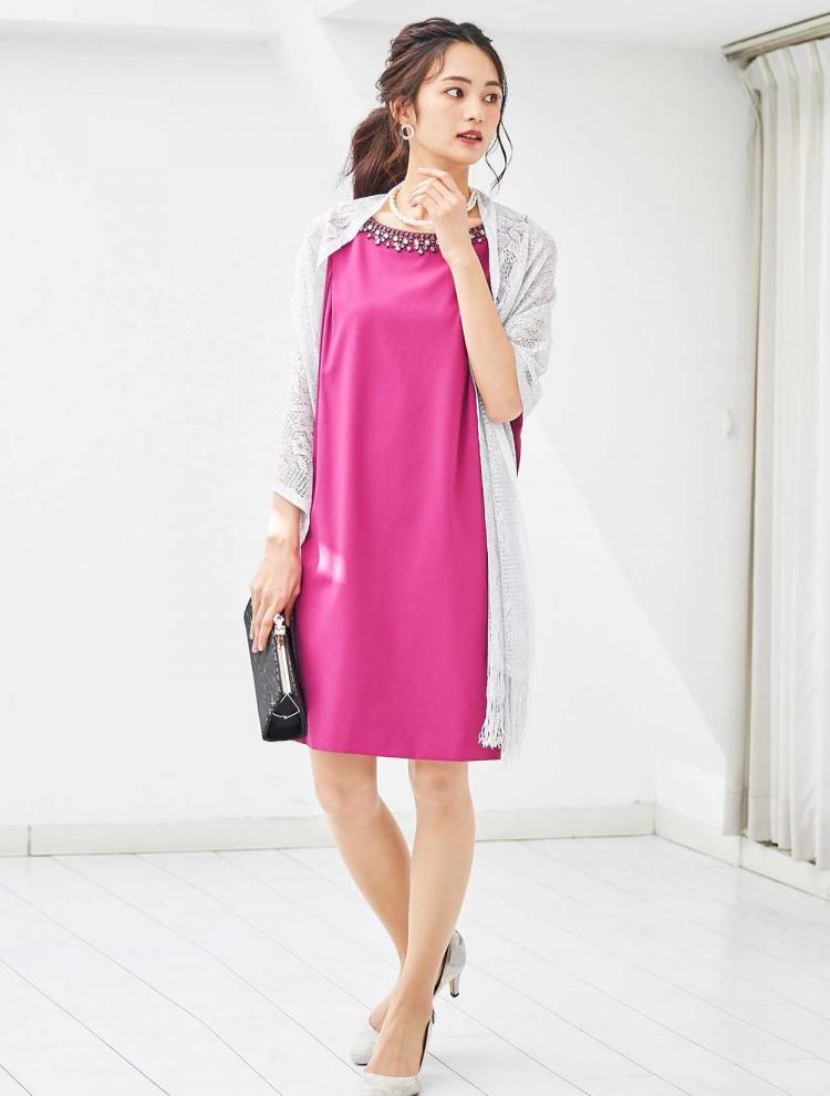 【M】ビジュー付きサックドレス（パープル）DPSET0228