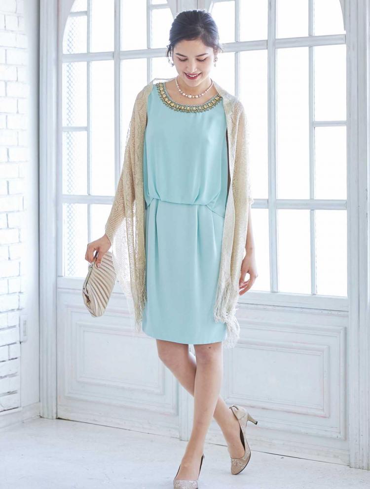 【M】ビジュー付きBＬ風ドレス（グリーン）DPSET0244