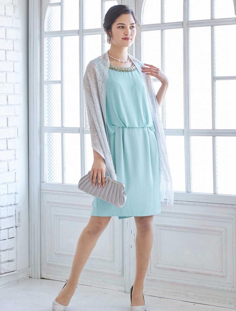 【M】ビジュー付きBＬ風ドレス（グリーン）DPSET0245