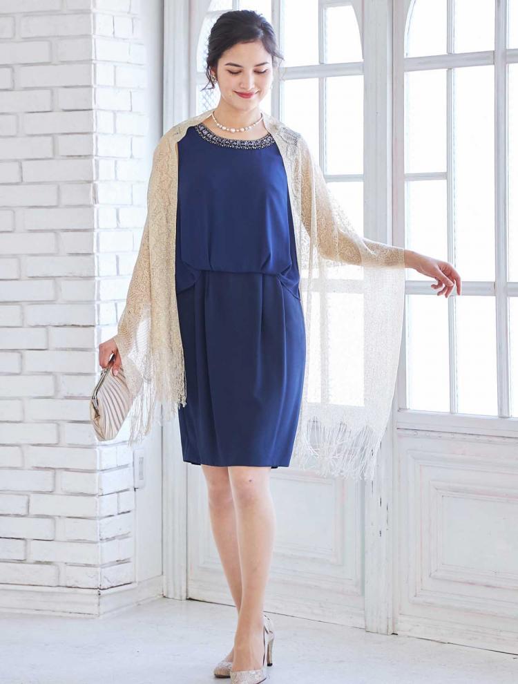 【M】ビジュー付きBＬ風ドレス（ネイビー）DPSET0246