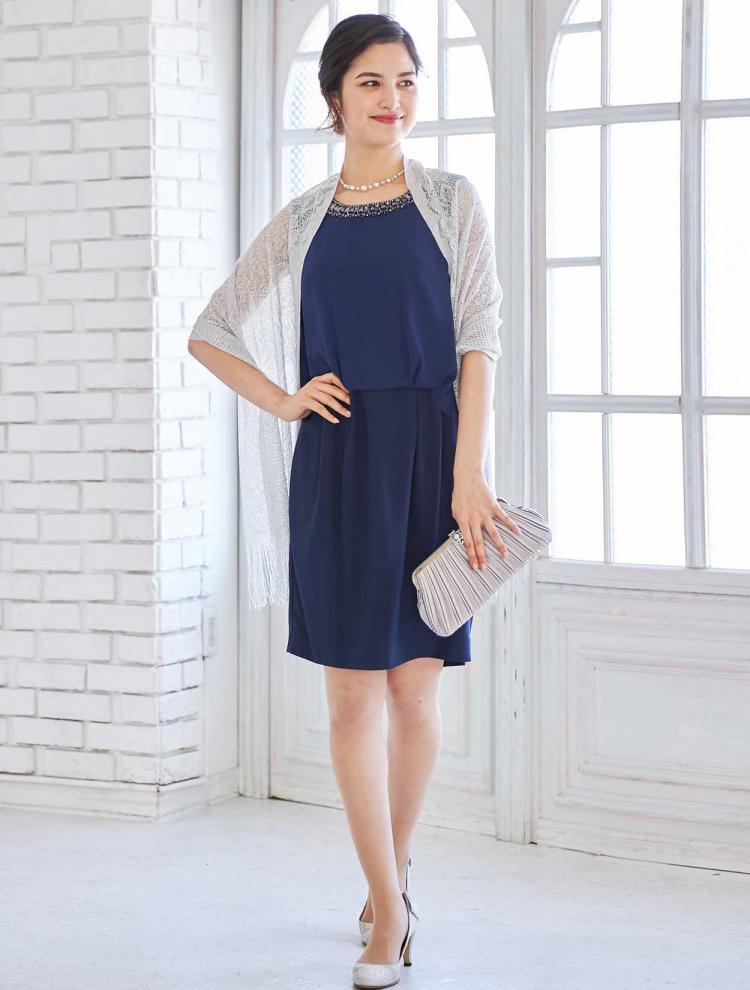 【M】ビジュー付きBＬ風ドレス（ネイビー）DPSET0247
