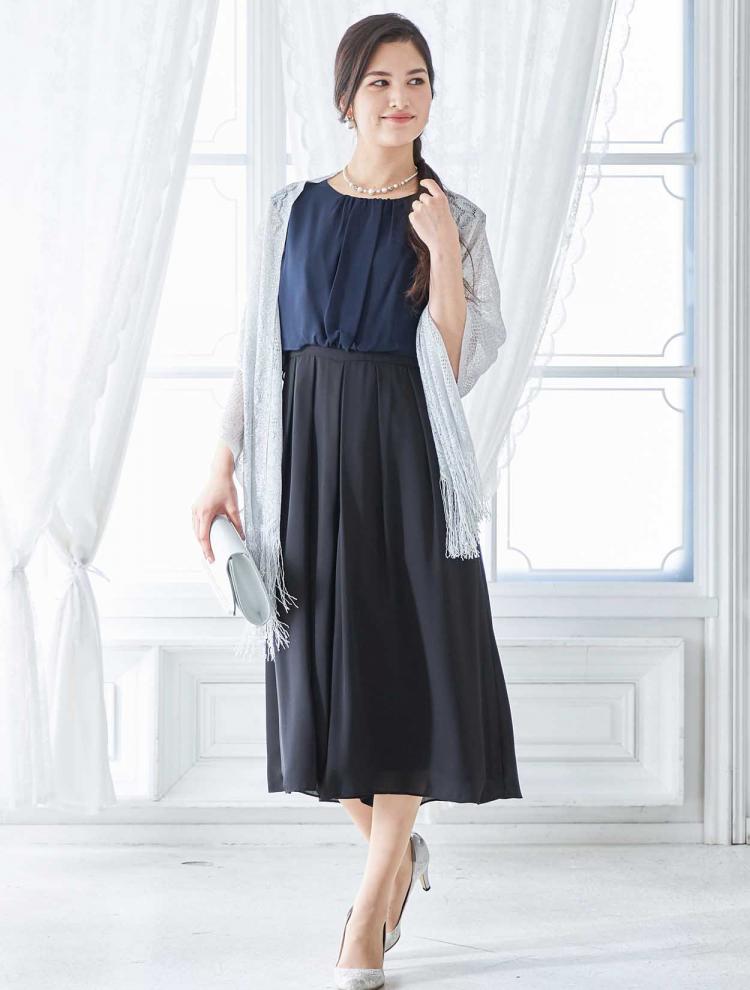 【M】バイカラーパンツドレス（ネイビー）DPSET0269