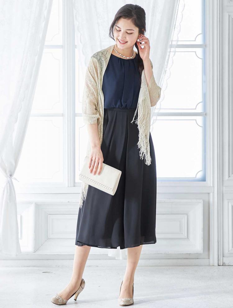 【M】バイカラーパンツドレス（ネイビー）DPSET0270