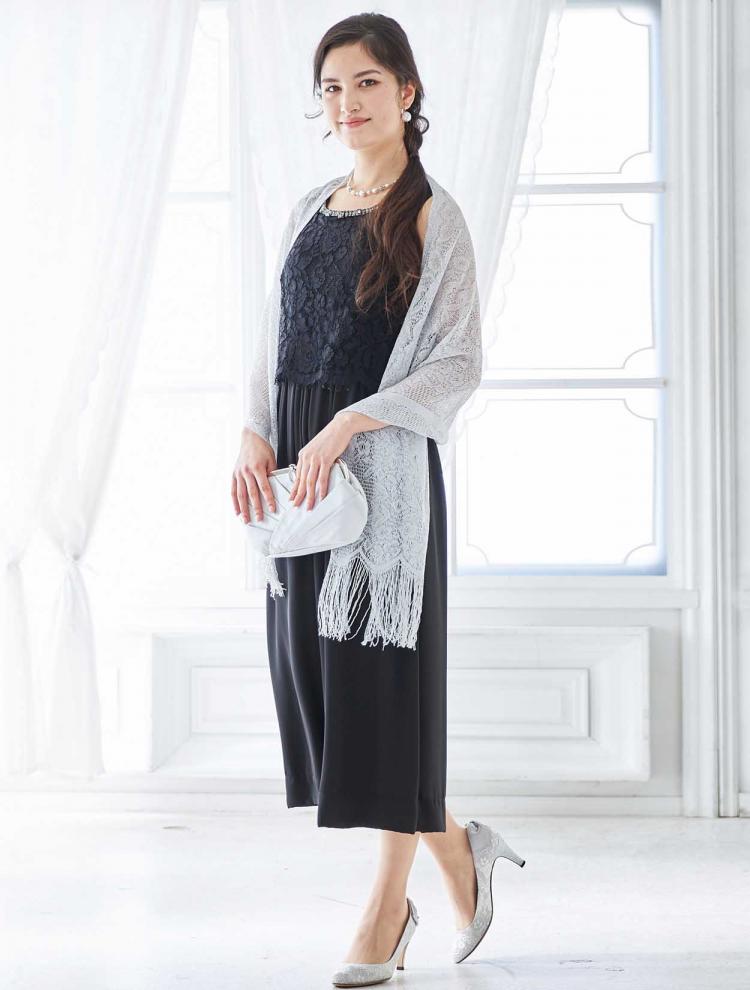 【M】レース×ジョーゼットパンツドレス（ブラック）DPSET0271