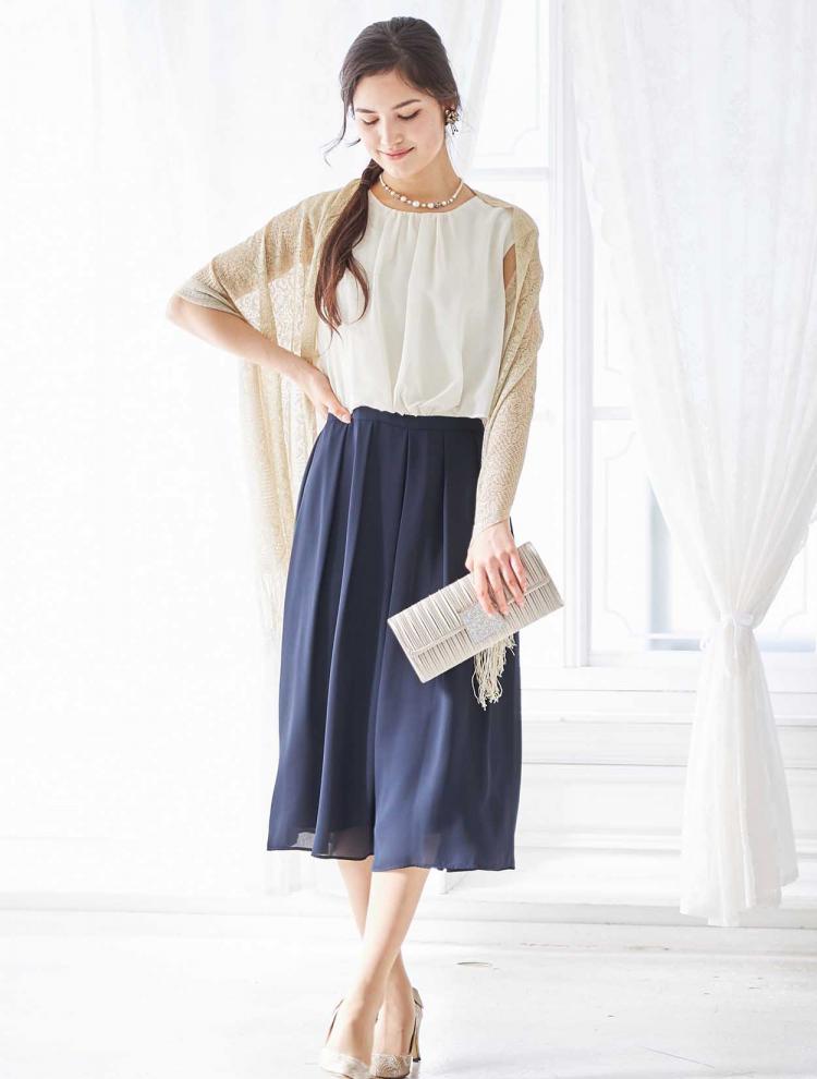 【M】シフォンパンツドレス（ネイビー）DPSET0277