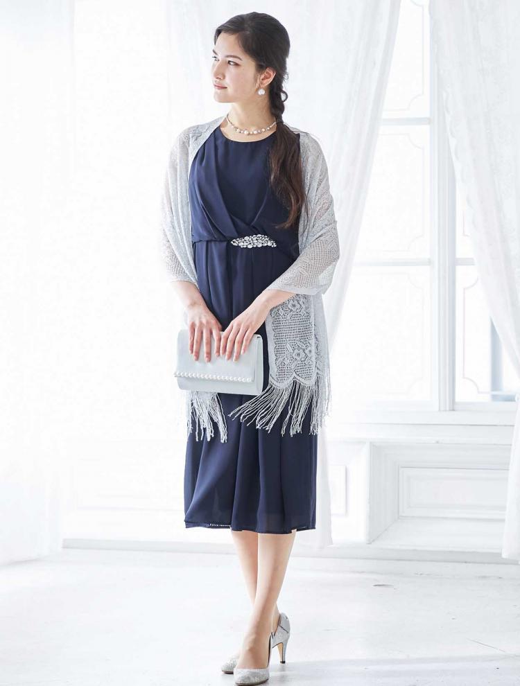 【M】シフォンビジューパンツドレス（ネイビー）DPSET0278