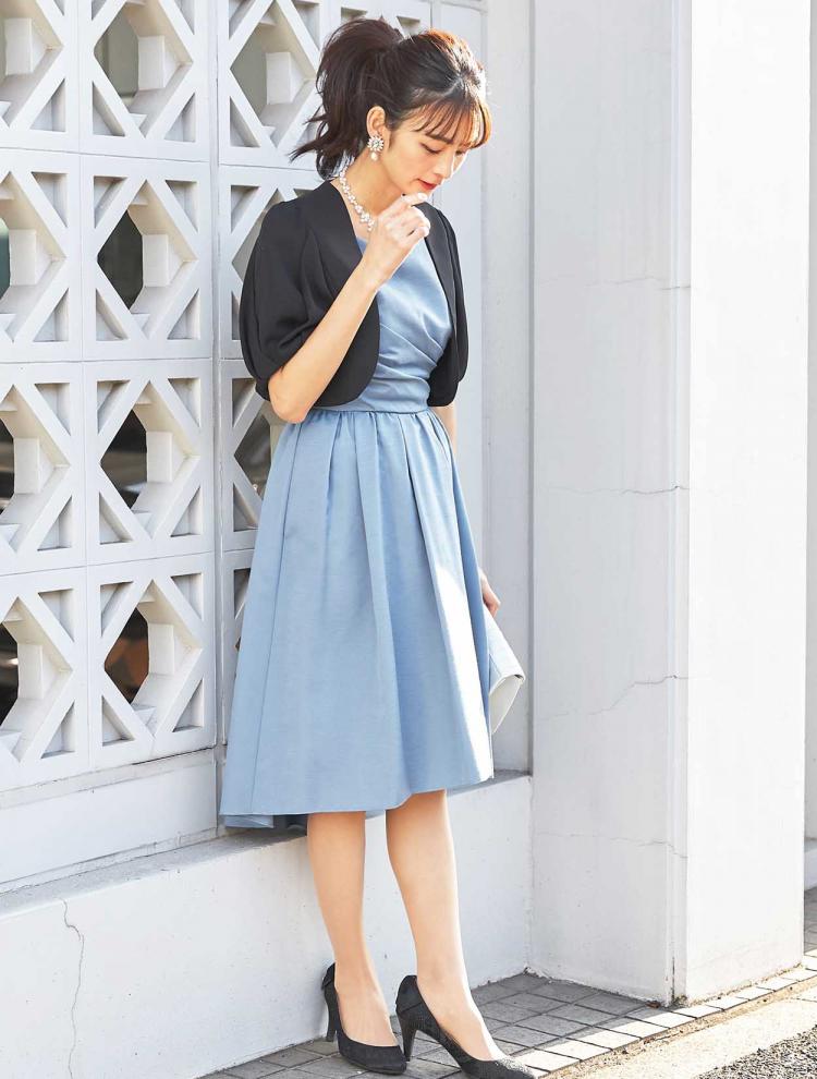 【M】ヘム裾レースアップドレス（サックス）DPSET0324