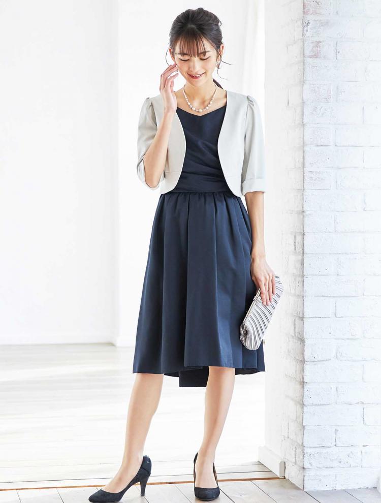 【M】ヘム裾レースアップドレス（ネイビー）DPSET0326