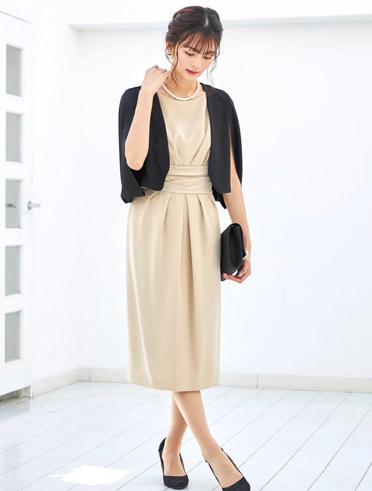 【M】丈長め上品コクーンレースアップドレス（ベージュ）DPSET0336