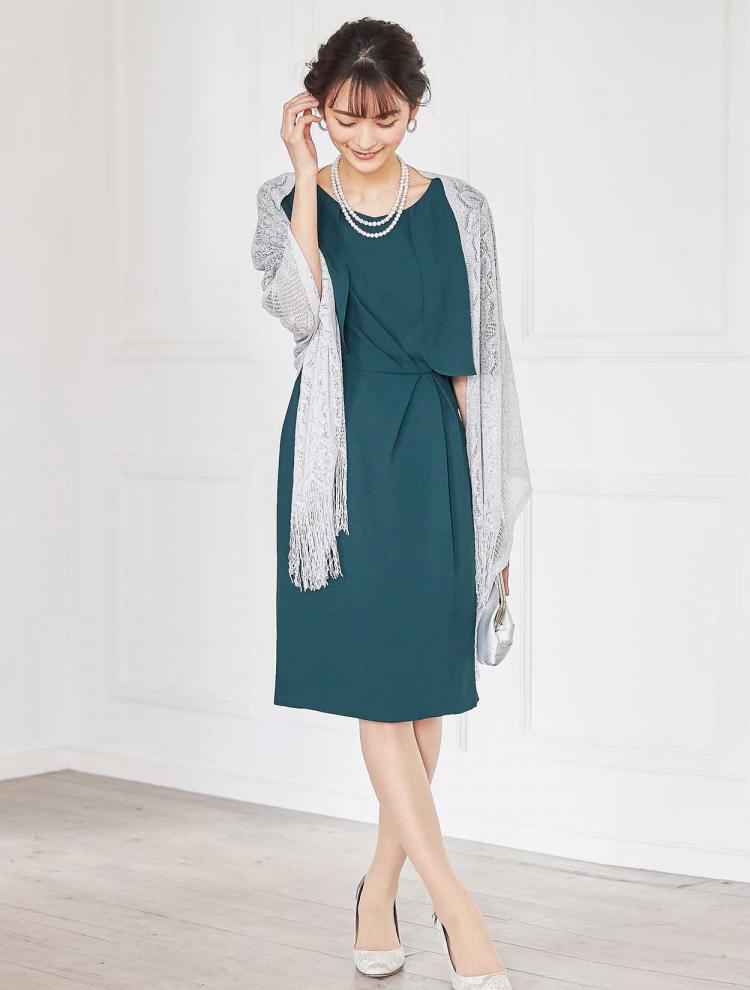 【M】ケープ風タイトドレス（グリーン）DPSET0342
