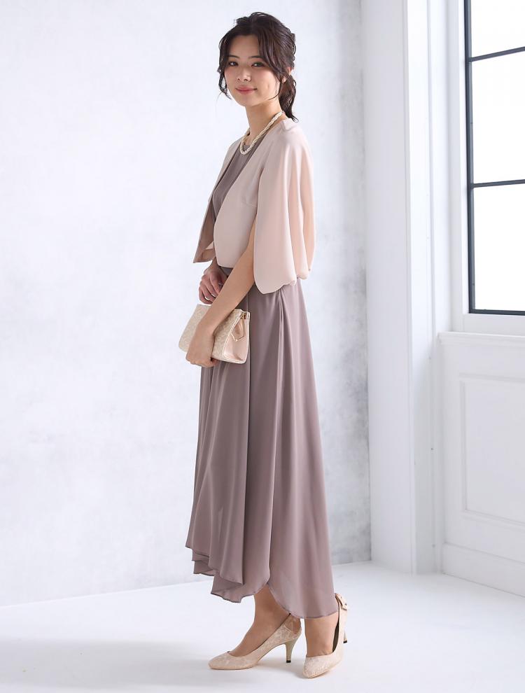 【M/L】丈長めジョーゼットレースアップドレス（ブラウン）DPSET0411